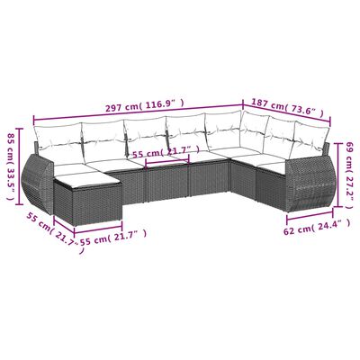 vidaXL 8-delige Loungeset met kussens poly rattan zwart