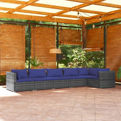 vidaXL 6-delige Loungeset met kussens poly rattan grijs