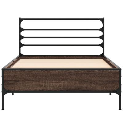 vidaXL Bedframe bewerkt hout en metaal bruin eikenkleurig 75x190 cm