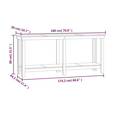 vidaXL Werkbank 180x50x80 cm massief grenenhout wit