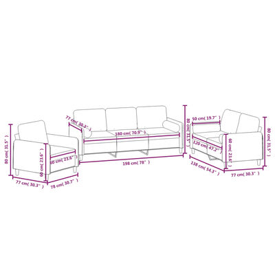 vidaXL 3-delige Loungeset met sierkussens kussens fluweel donkergrijs