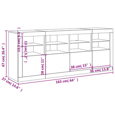 vidaXL Dressoir met LED-verlichting 163x37x67 cm wit