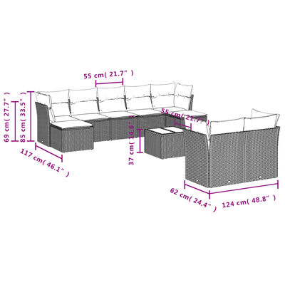 vidaXL 10-delige Loungeset met kussens poly rattan beige