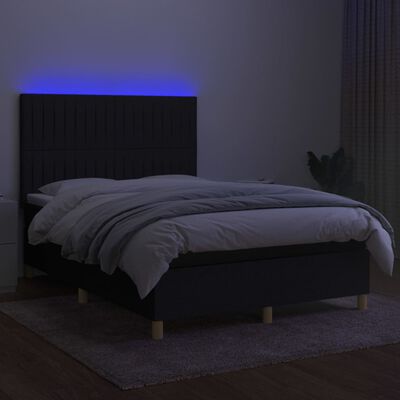 vidaXL Boxspring met matras en LED stof zwart 140x200 cm