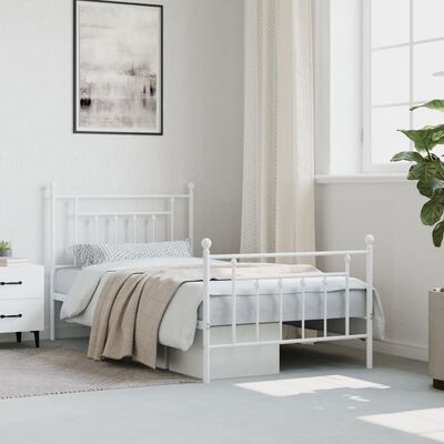 vidaXL Bedframe met hoofd- en voeteneinde metaal wit 100x190 cm