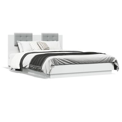 vidaXL Bedframe met hoofdeinde en LED-verlichting wit 150x200 cm