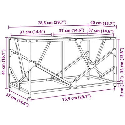 vidaXL Salontafel met transparant glazen blad 78,5x40x41 cm staal