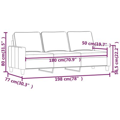 vidaXL Driezitsbank 180 cm fluweel lichtgrijs