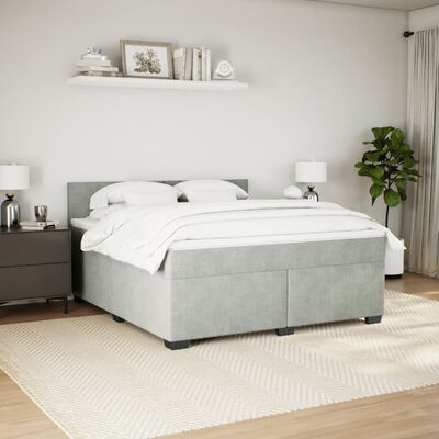 vidaXL Boxspring met matras fluweel lichtgrijs 180x200 cm