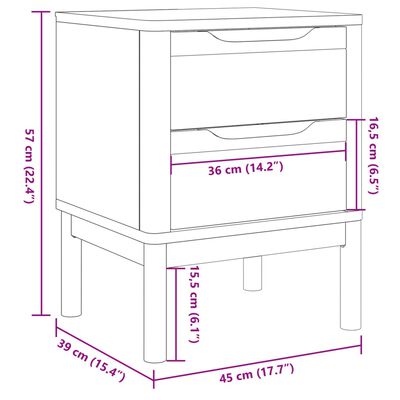 vidaXL Nachtkastje FLORO 45x39x57 cm massief grenenhout wit