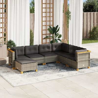 vidaXL 7-delige Loungeset met kussens poly rattan grijs