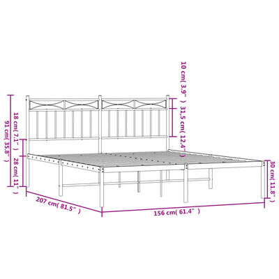 vidaXL Bedframe met hoofdbord metaal wit 150x200 cm