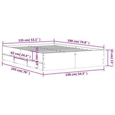 vidaXL Bedframe met lades bewerkt hout grijs sonoma eiken 135x190 cm