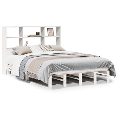 vidaXL Bed met boekenkast zonder matras massief hout wit 120x190 cm