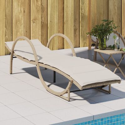 vidaXL Ligbed met kussen 60x199x42 cm poly rattan beige