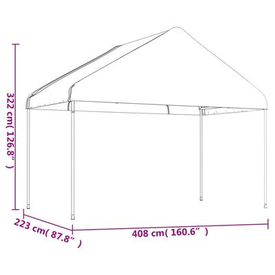 vidaXL Prieel met dak 13,38x4,08x3,22 m polyetheen wit