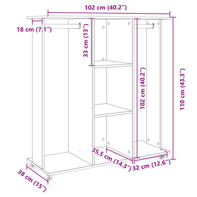 vidaXL Kledingkast met wielen 102x38x110 cm bewerkt hout zwart