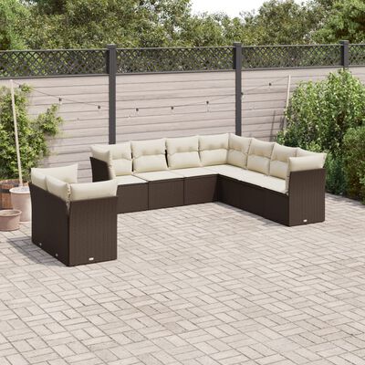 vidaXL 9-delige Loungeset met kussens poly rattan bruin