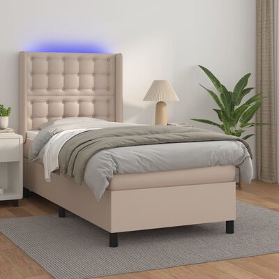 vidaXL Boxspring met matras en LED kunstleer cappuccinokleur 90x200 cm