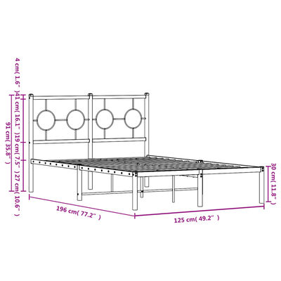 vidaXL Bedframe met hoofdbord metaal zwart 120x190 cm