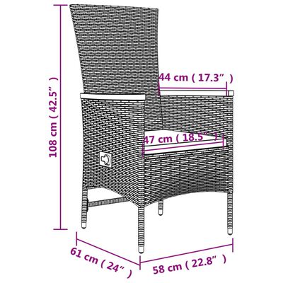 vidaXL 5-delige Tuinset met kussens poly rattan grijs