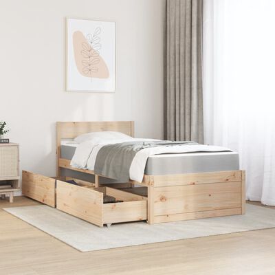 vidaXL Bed met lades en matras massief grenenhout 90x190 cm