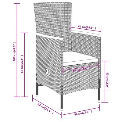 vidaXL 5-delige Tuinset met kussens zwart