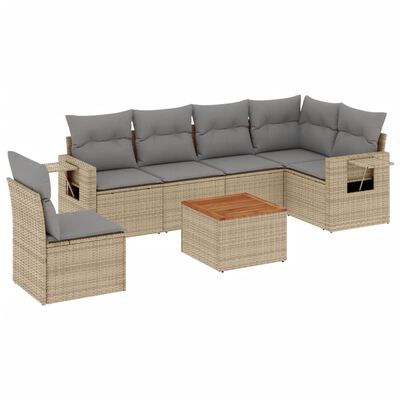 vidaXL 7-delige Loungeset met kussens poly rattan beige