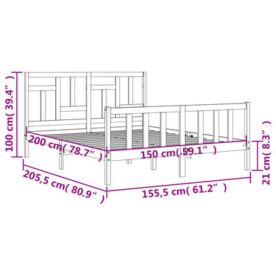 vidaXL Bedframe met hoofdbord massief hout wit