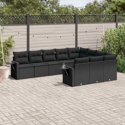 vidaXL 10-delige Loungeset met kussens poly rattan zwart