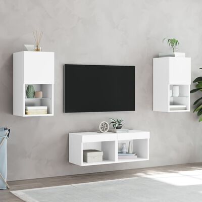 vidaXL 4-delige tv-wandmeubelset met LED-verlichting wit