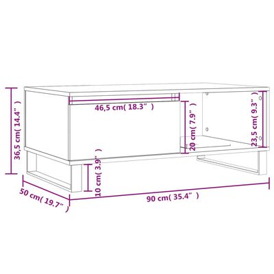 vidaXL Salontafel 90x50x36,5 cm bewerkt hout bruin eikenkleur