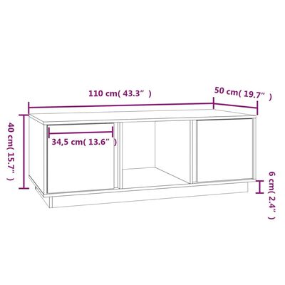 vidaXL Salontafel 110x50x40 cm massief grenenhout zwart