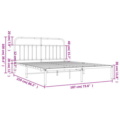 vidaXL Bedframe met hoofdbord metaal zwart 183x213 cm