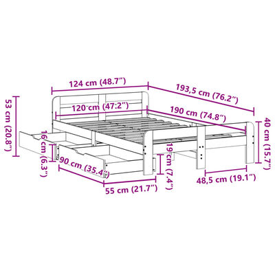 vidaXL Bedframe zonder matras massief grenenhout wit 120x190 cm