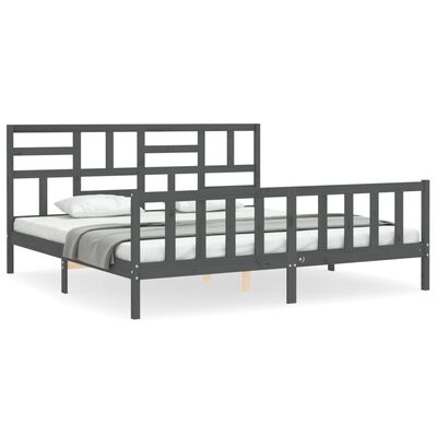 vidaXL Bedframe met hoofdbord massief hout grijs 200x200 cm