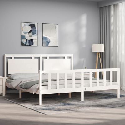 vidaXL Bedframe met hoofdbord massief hout wit 180x200 cm