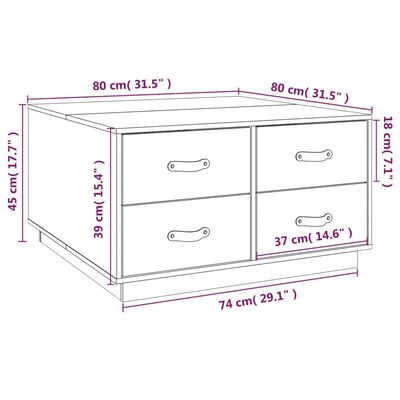 vidaXL Salontafel 80x80x45 cm massief grenenhout zwart