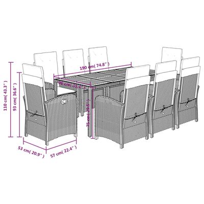 vidaXL 9-delige Tuinset met kussens poly rattan grijs