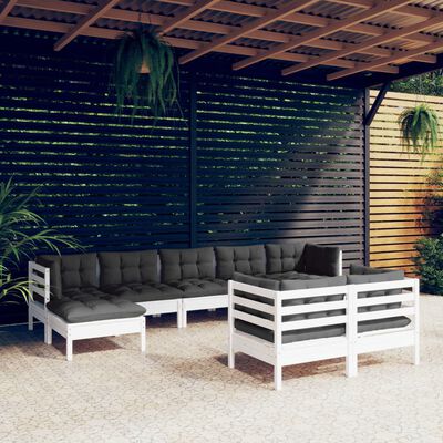 vidaXL 9-delige Loungeset met kussens massief grenenhout wit