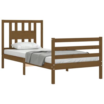 vidaXL Bedframe met hoofdbord massief hout honingbruin 90x200 cm