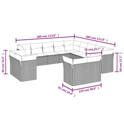 vidaXL 13-delige Loungeset met kussens poly rattan grijs