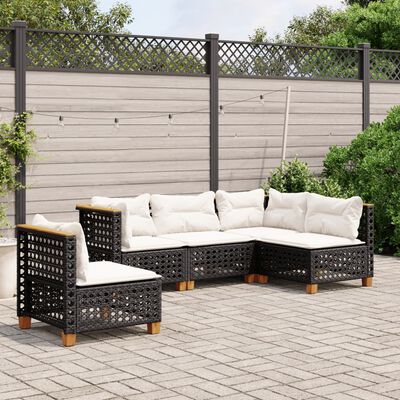 vidaXL 5-delige Loungeset met kussens poly rattan zwart