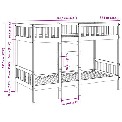 vidaXL Stapelbed massief grenenhout wit 80x200 cm