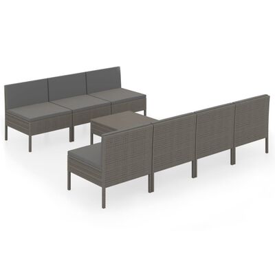 vidaXL 8-delige Loungeset met kussens poly rattan grijs