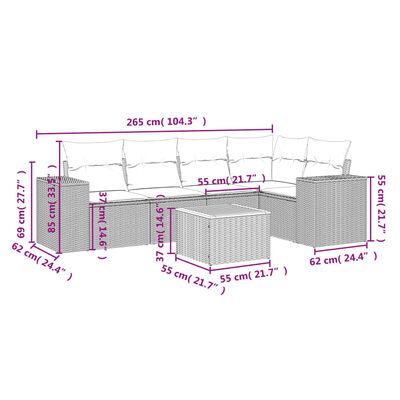 vidaXL 6-delige Loungeset met kussens poly rattan beige