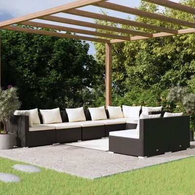 vidaXL 8-delige Loungeset met kussens poly rattan zwart