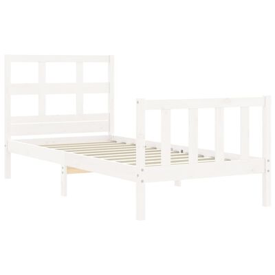 vidaXL Bedframe met hoofdbord massief hout wit 90x200 cm