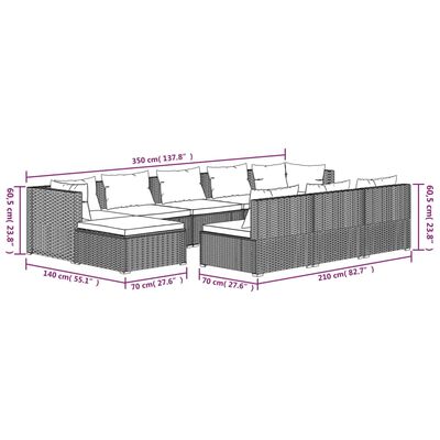 vidaXL 10-delige Loungeset met kussens poly rattan zwart