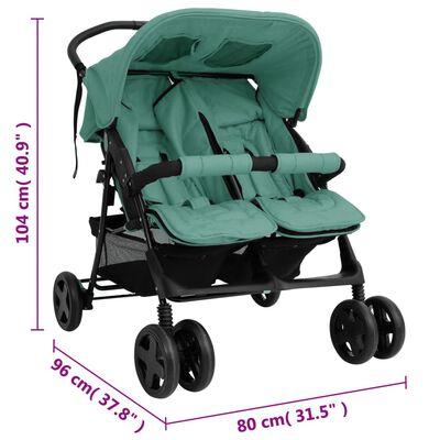 vidaXL Tweelingkinderwagen staal groen